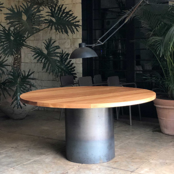 French Oak with Steel Base Dining Table